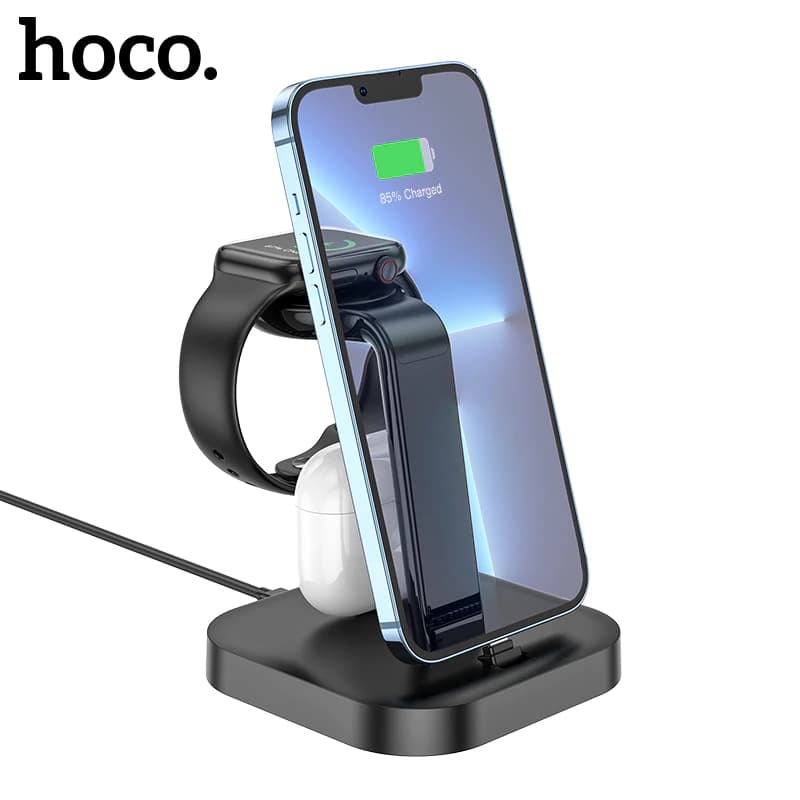 Док-станция Hoco CW43 Graceful 3 в 1 для AirPods/iPhone/Apple Watch (черный) — фото 9
