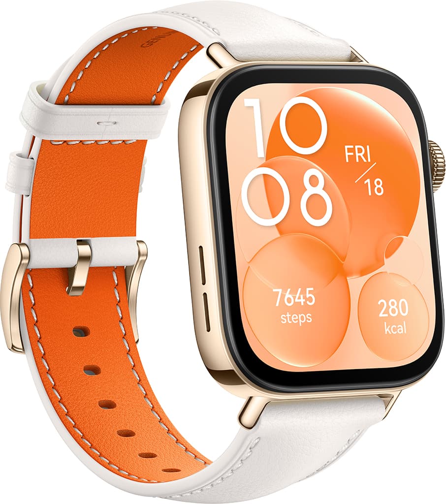 Умные часы HUAWEI Watch Fit 3 Золотистые, с белым кожаным ремешком — фото 4
